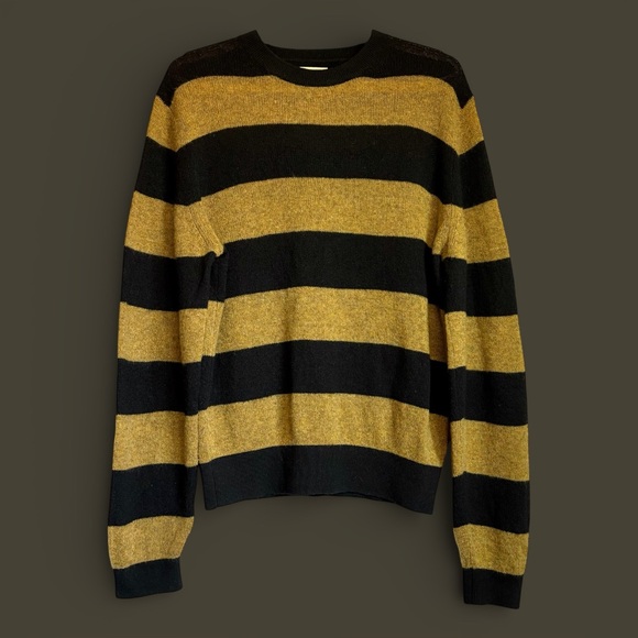 KHAITE Sweaters - Khaite Sweater Women Sz L Black Gold Stripe 100% Cashmere Crewneck Pullover READ